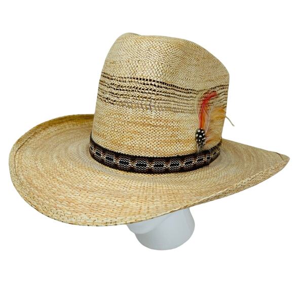 Stylish Straw Cowboy Hat with Feathered Hat Band - Picture 2 of 8